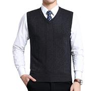 Moren Classic Mens V-Neck Wool Sleeveless Jumper Vest Autumn Winter Warm Knitted Gilet Slipover Waistcoat Sweater Tank Tops (M, Grey_1912)