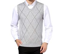 Moren Classic Mens V-Neck Wool Sleeveless Jumper Vest Autumn Winter Warm Knitted Gilet Slipover Waistcoat Sweater Tank Tops (L, Light Grey_1681)