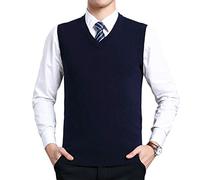 Moren Classic Mens V-Neck Wool Sleeveless Jumper Vest Autumn Winter Warm Knitted Gilet Slipover Waistcoat Sweater Tank Tops (XL, Navy Blue_1680)