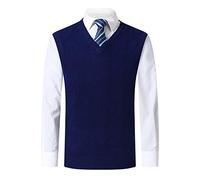 Moren Classic Mens V-Neck Wool Sleeveless Jumper Vest Autumn Winter Warm Knitted Gilet Slipover Waistcoat Sweater Tank Tops (L, Navy Blue_1912)
