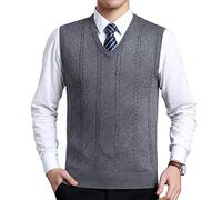 Moren Classic Mens V-Neck Wool Sleeveless Jumper Vest Autumn Winter Warm Knitted Gilet Slipover Waistcoat Sweater Tank Tops (XL, Light Grey_1912)