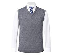Moren Classic Mens V-Neck Wool Sleeveless Jumper Vest Autumn Winter Warm Knitted Gilet Slipover Waistcoat Sweater Tank Tops (L, Grey_1807)