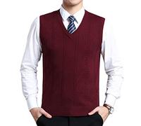 Moren Classic Mens V-Neck Wool Sleeveless Jumper Vest Autumn Winter Warm Knitted Gilet Slipover Waistcoat Sweater Tank Tops (M, Red_1912)