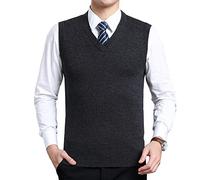 Moren Classic Mens V-Neck Wool Sleeveless Jumper Vest Autumn Winter Warm Knitted Gilet Slipover Waistcoat Sweater Tank Tops (M, Dark Grey_1680)