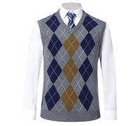 MorenMens Classic V-Neck Vest Sleeveless Jumper Knitted Gilet Knitwear Sweater Tank Tops Knitted Waistcoat Slipover Plaid Decoration Grey
