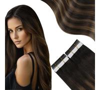Moreooo Tape in Hair Extensions Human Hair Dark Brown Roots Human Hair Tape in Extensions Ombre Dark Brown to Medium Brown 14 Inch 20pcs 50G #2/6/2