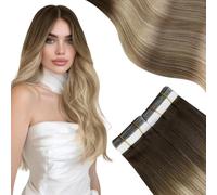 Moreooo Tape in Hair Extensions Human Hair Dark Brown Roots Human Hair Tape in Extensions Ombre Light Brown to Medium Blonde 14 Inch 20pcs 50G #3/8/22