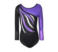 MORESAVE Gymnastics Leotards for Girls Long Sleeve Sparkle Leotards Shiny Embroidery Leotard Athletic Ballet Dance Bodysuit Clothes One Piece Practice Unitards Jumpsuit(Purple, 5-6 Years)