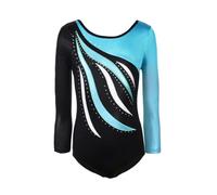 MORESAVE Gymnastics Leotards for Girls Long Sleeve Sparkle Leotards Shiny Embroidery Leotard Athletic Ballet Dance Bodysuit Clothes One Piece Practice Unitards Jumpsuit(Blue, 5-6 Years)