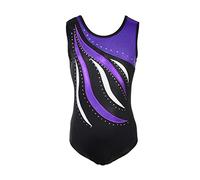 MORESAVE Gymnastics Leotards for Girls Sleeveless Sparkle Leotards Shiny Embroidery Athletic Ballet Dance Bodysuit One Piece Practice Unitards Jumpsuit for Kids Teens(Purple,13-14 Years)