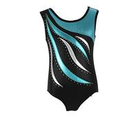 MORESAVE Gymnastics Leotards for Girls Sleeveless Sparkle Leotards Shiny Embroidery Athletic Ballet Dance Bodysuit One Piece Practice Unitards Jumpsuit for Kids Teens(Blue,9-10 Years)