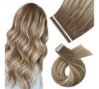 Moresoo Balayage Tape in Hair Extensions Human Hair Light Brown with Medium Blonde Remy Straight Human Hair Tape in Extensions 20 Inch 10pcs/25g #8/22/8