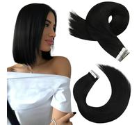 Moresoo Black Hair Extensions Tape in Human Hair Extensions Natural Black Invisible Double Sides Tape-in 12 Inch 20 Pieces/30g #1B