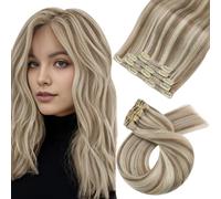 Moresoo Blonde Clip in Hair Extensions Real Human Hair Extensions Clip in Light Brown with Platinum Blonde Double Wefted Lightweight for Women Daily Use Easy Install #9A/60 12inch 5pcs 80G
