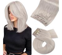 Moresoo Blonde Clip in Hair Extensions Real Human Hair Extensions Clip in White Blonde Short Bob 12 Inch for Adding Volume Invisible Natural Look Daily Use 5 Pieces/80g #60A