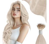 Moresoo Blonde Nano Hair Extensions Real Human Hair Shoulder-length Hair 14 Inch Nano Ring Hair Extensions Remy Hair White Blonde for Women Layered Add Volume 14 Inch 1g/s 50g/Pack #60A