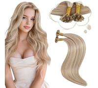 Moresoo Blonde U Tip Hair Extensions Real Human Hair Golden Blonde Mixed Bleached Blonde Pre Bonded Hair Extensions Nail Hot Fusion Real Remy Straight 16 Inch 50g 50s/Pack #P14/613