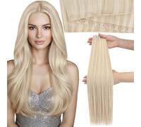 Moresoo Butterfly Weft Hair Extensions Remy Human Hair Ash Blonde Highlight Bleached Blonde 18 Inch OVO Weft Hair Extensions Human Hair 50g/pack #18/613