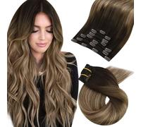 Moresoo Clip in Hair Extension Full Head Human Hair Clip in Extensions Balayage Brown to Golden Blonde 16 Inch 7 Pieces 120g #4/10/16