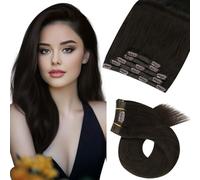 Moresoo Clip in Hair Extensions Real Human Hair 16 Inch Darkest Brown Hair Extensions Clip in Real Remy Straight Human Hair Brown Lightweight All Day Use 5pcs/80G #2