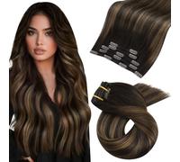Moresoo Clip in Hair Extensions Real Human Hair 18 Inch Balayage Darkest Brown and Chestnut Brown Clip in Human Hair Extensions Remy Straight Lightweight All Day Use 5pcs/80G #2/6/2