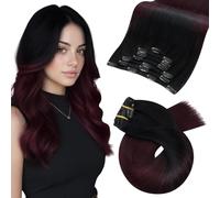 Moresoo Clip in Hair Extensions Real Human Hair 20 Inch 7pcs 120g Balayage Black to Burgundy Red Clip in Hair Extensions Remy Straight Hair #1B/99J