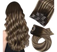 Moresoo Clip in Hair Extensions Real Human Hair Balayage Clip in Extensions Remy Human Ombre Dark Brown with Caramel Blonde 24 Inch #4/27/4 7 Pieces/120g