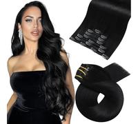 Moresoo Clip in Hair Extensions Real Human Hair Deep Black 18 Inch Invisible Double Wefted Clip in Hair Extensions Real Remy Black Hair Straight 7 Pieces/120g #1