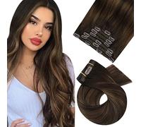 Moresoo Clip in Hair Extensions Real Human Hair Root Darkest Brown Balayage Chestnut Brown Remy Human Hair Extensions Clip in Long 24 Inch for Women Adding Length Daily Use 7pcs/120g #2/6/2