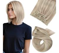 Moresoo Clip in Hair Extensions Real Human Hair Short Bob Hair 10 Inch Remy Hair Extensions Clip in Ash Blonde with Bleached Blonde 5 Pieces/80g #P18/613
