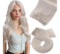 Moresoo Clip in Hair Extensions Real Human Hair White Blonde Human Hair Extensions Clip in Remy Human Hair for Women Adding Length Volume Long 24inch Full Head 7 Pieces/120G #60A