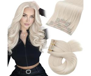 Moresoo Clip in Hair Extensions Real Human Hair White Blonde Human Hair Extensions Clip in Remy Human Hair for Women Adding Length Volume Long 24inch Full Head 7 Pieces/120G #60A