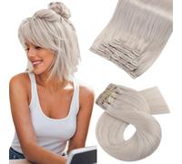 Moresoo Clip in Hair Extensions Real Human Hair White Blonde Short Bob Hair 10 Inch Human Hair Extensions Clip in Blonde Remy Straight Hair for Women Layered Hair 5 Pieces/80g #60A