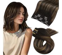 Moresoo Clip in Human Hair Extensions Balayage Darkest Brown with Chestnut Brown Clip in Hair Extensions Real Remy Hair Adding Volume Naturally Silky Soft Straight 12 Inch 5pcs/80g #2/6/2
