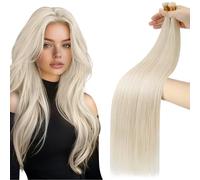 Moresoo Genius Weft Hair Extensions Human Hair 16 Inch Platinum Blonde Invisible Hand Tied Sew in Human Hair Extensions Blonde 50g/pack #60