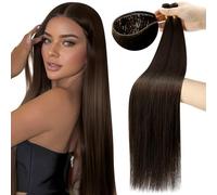 Moresoo Genius Weft Hair Extensions Human Hair 18 Inch Chocolate Brown Seamless Sew in Hair Extensions Human Hair Brown Remy Straight Hair 50g/pack #4