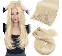 Moresoo Hair Extensions Clip in Blonde Full Head Clip in Hair Extensions Real Human Hair Platinum Blonde 18 Inch Invisible Remy Straight Hair 7 Pieces/120g #60