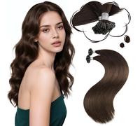 Moresoo Hot Fusion U Tip Hair Extensions Real Human Hair Dark Brown Keratin Bond Nail Tip Hair Extensions Color Brown Remy Human Straight 22 Inch 50G/50S 50G #4