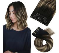 Moresoo Human Hair Extensions Clip in Balayage Black to Dark Brown with Caramel Blonde Clip in Hair Extensions Real Hair Ombre Remy Short Hair for Bob Add Volume 10 Inch 5Pcs 80g #1B/3/27