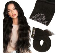 Moresoo Human Hair Extensions Clip in Real Hair Darkest Brown 22 Inch Real Hair Double Wefted Clip in Extensions Remy Human Full Head Straight for Women 7pcs 120g #2