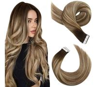 Moresoo Human Hair Extensions Tape in Dark Brown to Medium Brown with Bleached Blonde Tape in Hair Extensions Human Hair 24 Inch Long Remy Straight #4/6/613 20pcs/50G