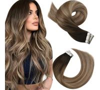 Moresoo Human Hair Tape in Extensions Balayage Dark Brown to Lightest Brown with Golden Blonde Tape in Hair Extensions Human Hair Real Remy Seamless Straight 18 Inch 20 Pieces/50g #4/10/16