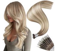 Moresoo Light Brown Nano Hair Extensions Real Human Hair Balayage Light Brown with Medium Blonde Invisible Nano Tip Hair Extensions Cold Fusion Easy Install 22 Inch 1G/S 50G/Pack #8/22/8