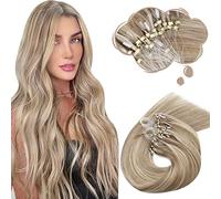 Moresoo Micro Beads Hair Extensions Real Human Hair Light Brown with Platinum Blonde Micro Ring Hair Extensions 16 Inch Remy Human Hair For Women Wedding Use Natural Look 1g/s 50g #P9A/60