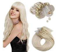 Moresoo Micro Beads Hair Extensions Real Remy Human Platinum Blonde Micro Loop Hair Extensions Blonde for Women Long 22 Inch Silky Soft Straight 1g/s 50g/Pack #60