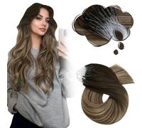 Moresoo Micro Hair Extensions Real Human Hair Roots Dark Brown to Lightest Brown with Golden Blonde Cold Fusion Remy Hair Extensions Micro Loop Invisible 18 Inch for Women 50G/50S #4/10/16