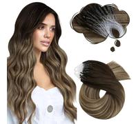 Moresoo Micro Loop Hair Extensions Balayage Dark Brown Ombre Golden Brown and Honey Blonde Micro Beads Hair Extensions Remy Human Hair 20 Inch 1G/S 50G/Pack #4/10/16