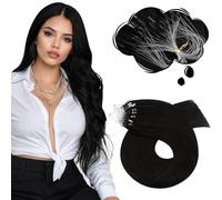 Moresoo Micro Loop Hair Extensions Real Human Hair 22 Inch Off Black Micro Beads Human Hair Extensions Black Real Remy Straight Hair 1g/s 50g/Pack #1B