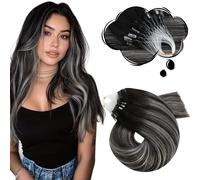 Moresoo Micro Loop Hair Extensions Real Human Hair Balayage Natural Black to Silver Cold Fusion Micro Ring Hair Extensions Ombre for Women Daily Use 14 Inch 1g/s 50g/Pack #1B/Silver/1B