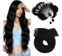 Moresoo Micro Loop Hair Extensions Real Human Hair Jet Black 1G/Strand Invisible Micro Ring Hair Extensions Black 16 Inch Remy Human Straight Hair 50g/Pack #1
